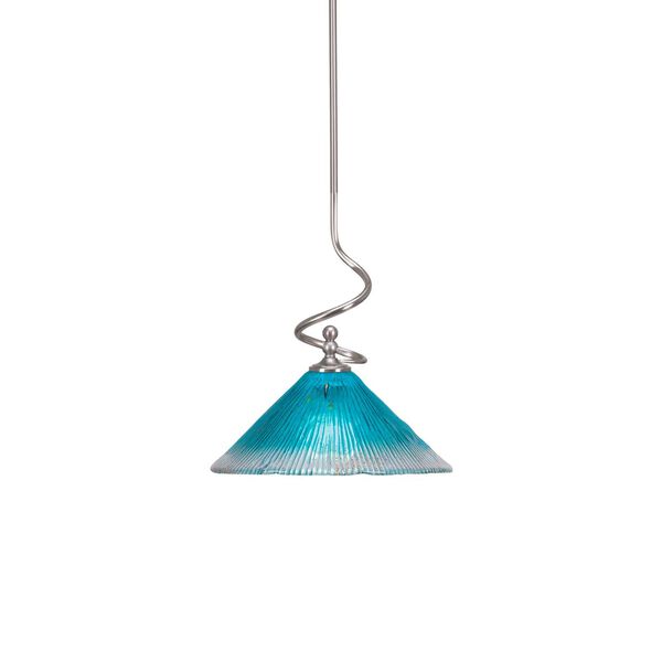 Capri Brushed Nickel One-Light Pendant with 12-Inch Teal Crystal Glass, image 1
