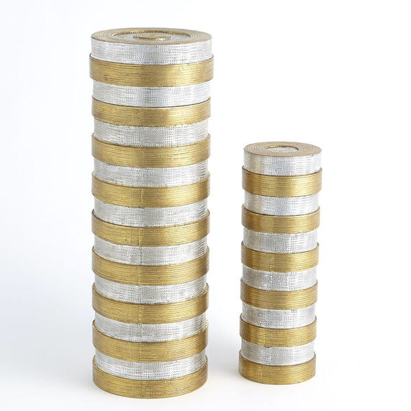 Nickel and Brass 6-Inch Metal Horizontal Stripe Box, image 2
