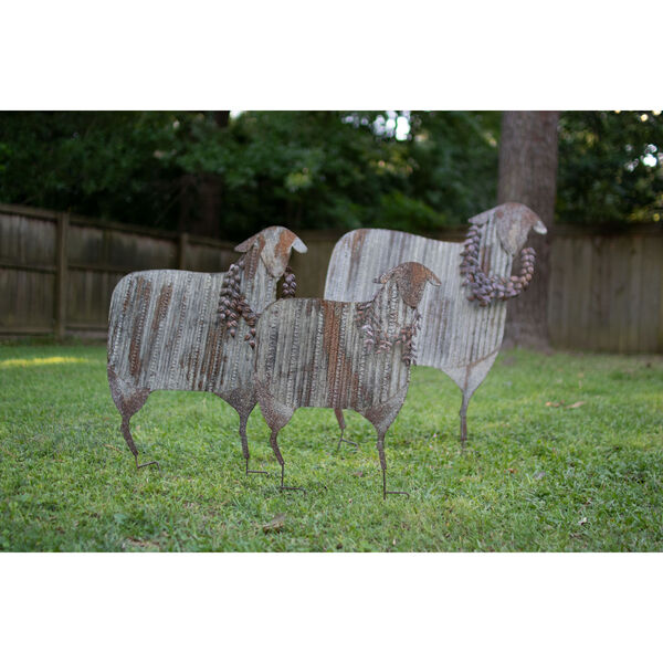 Corrugated Metal Christmas Sheep Yard Art, Set of 3, image 1