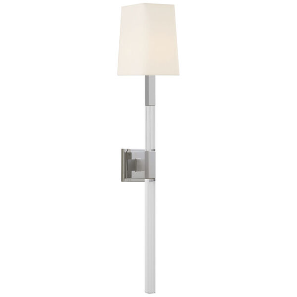 Reagan Large Tail Sconce in Polished Nickel and Crystal with Linen Shade by Chapman  and  Myers, image 1