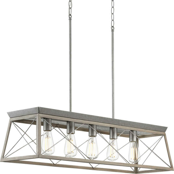 P400048-141: Briarwood Galvanized and Bleached Oak Five-Light Linear Island Chandelier, image 1