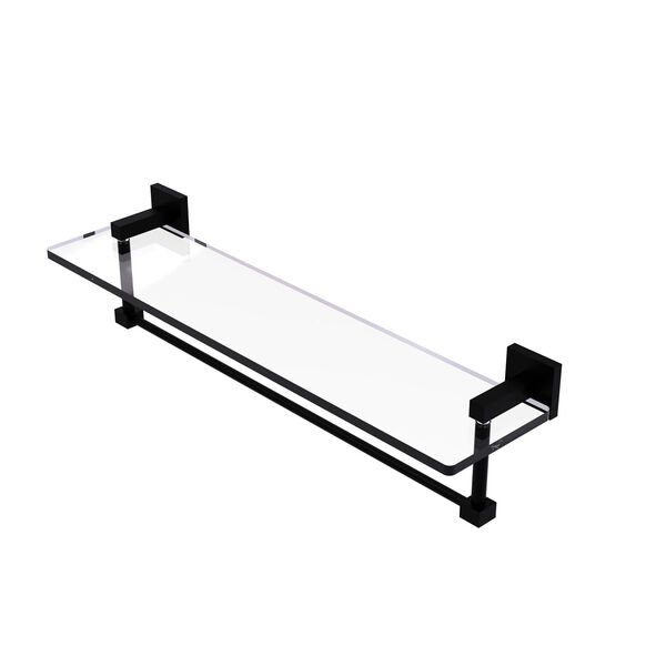 Montero Matte Black 22-Inch Glass Vanity Shelf with Integrated Towel Bar, image 1