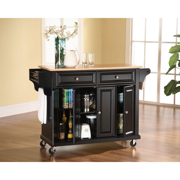 Natural Wood Top Kitchen Cart/Island in Black Finish, image 3
