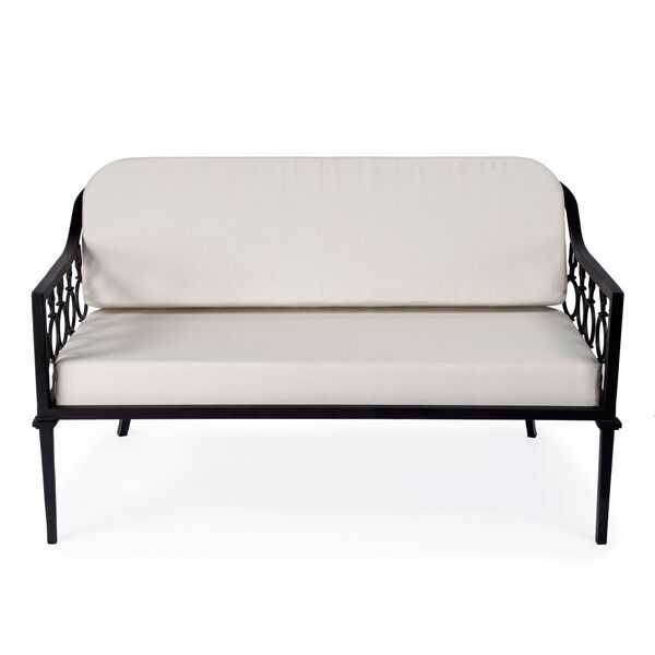Southport Beige and Black Iron Upholstered Outdoor Loveseat, image 2