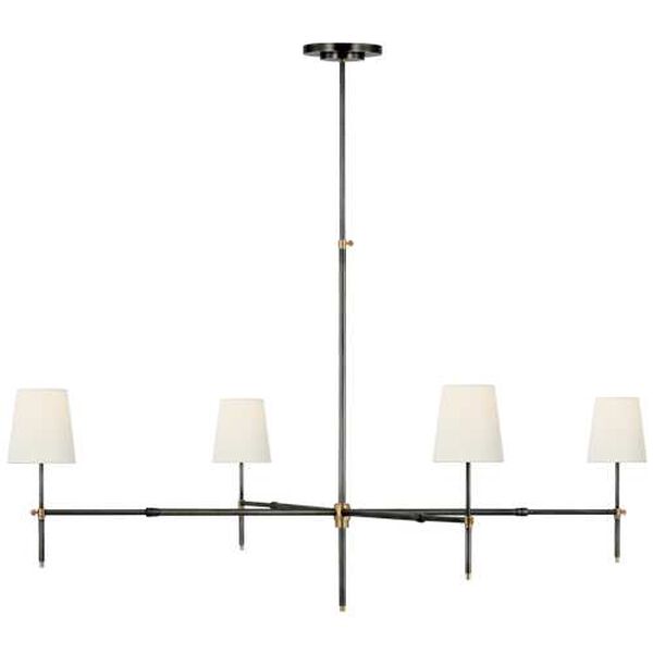Bryant Bronze and Antique Brass Four-Light Grande Chandelier with Linen Shades by Thomas O'Brien, image 1