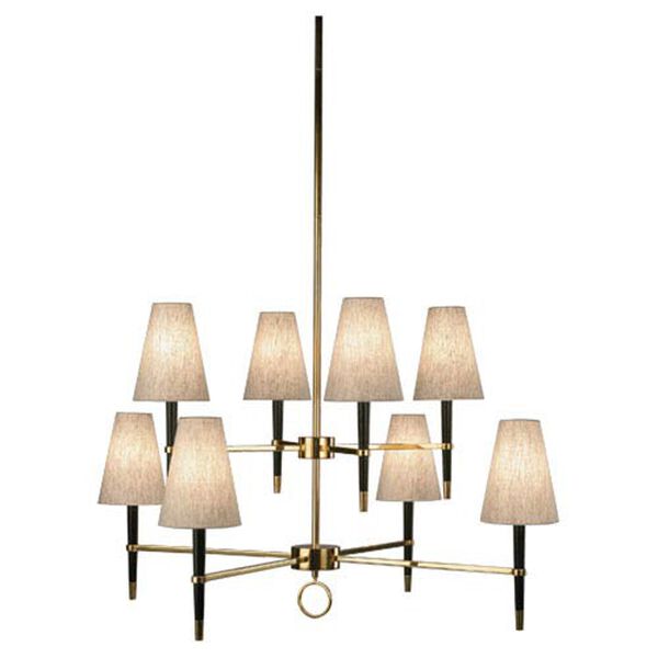 Albany Wood and Antique Brass Eight-Light Tiered Chandelier, image 1