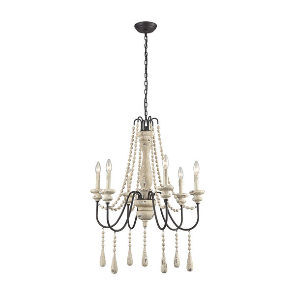 Sommieres Antique French Cream with Dark Bronze Six Light Chandelier, image 1
