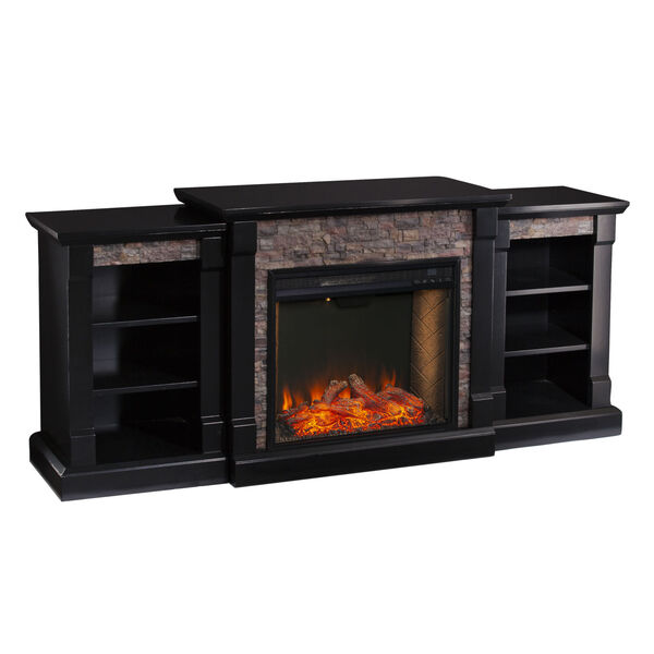 Gallatin Satin Black Electric Fireplace with Alexa-Enabled Smart and Bookcase, image 2