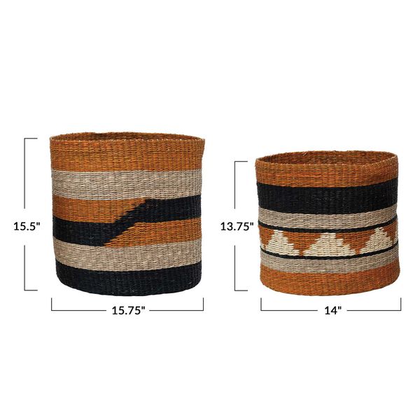 Multicolor Hand-Woven Seagrass Basket, Set of 2, image 3