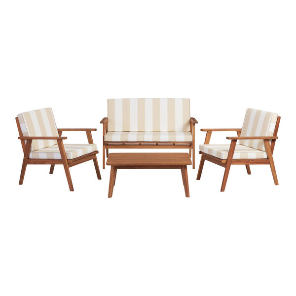 Mills Natural Stripe Outdoor Sofa Set with Two Chairs, Table and Loveseat, image 1