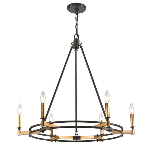 Talia Oil Rubbed Bronze and Satin Brass Six-Light Chandelier, image 3