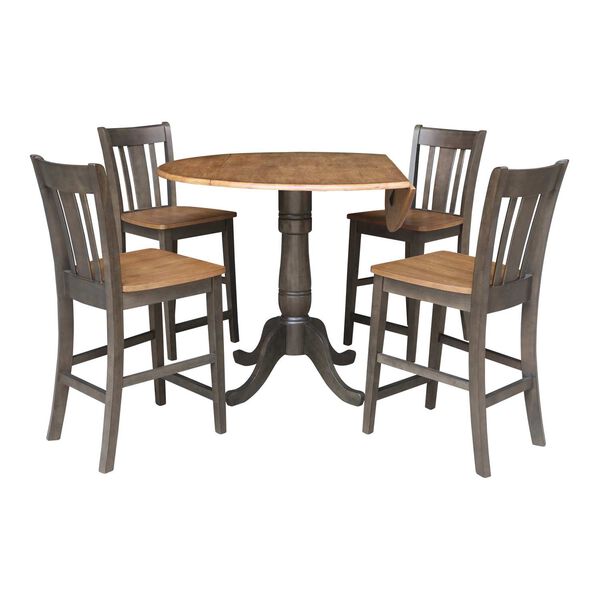 Hickory Washed Coal Round Dual Drop Leaf Counter Height Dining Table with 2 Splatback Stools, 5 Piece Set, image 5