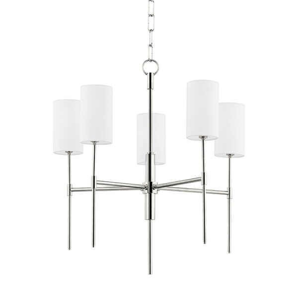 Olivia Polished Nickel Five-Light Chandelier with Linen Shade, image 1