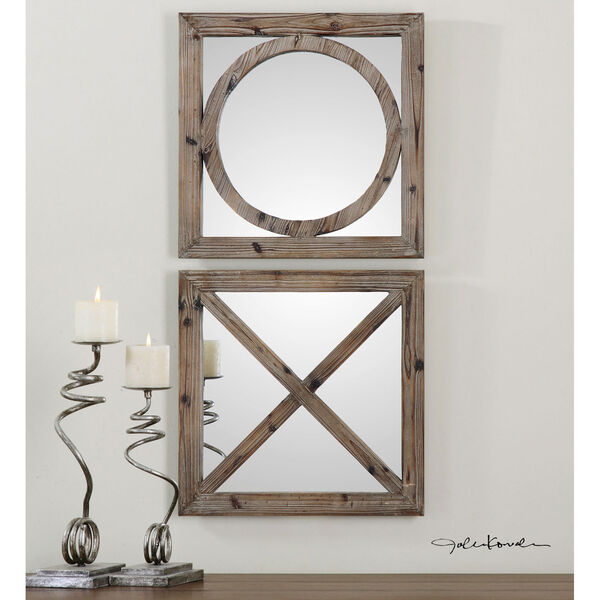 Baci E Abbracci Light Gray Solid Wood Square Mirror, Set of 2, image 2