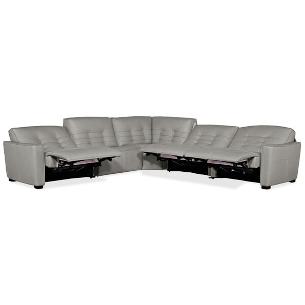 Reaux Gray Leather Five-Piece Power Recline Sectional with Three Power Recliner Sections, image 4