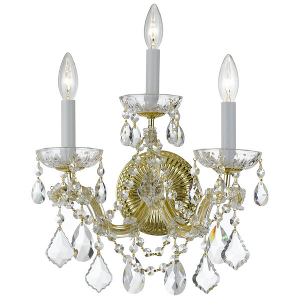 Maria Theresa Gold Three-Light Wall Sconce with Hand Polished Crystal, image 1