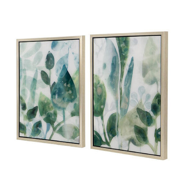 Leaves in Shades of Greens White and Green 19 x 25-Inch Framed Printed Acrylic Wall Art, Set of 2, image 3