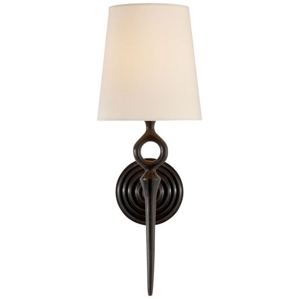 Bristol Single Sconce in Aged Iron with Linen Shade by AERIN, image 1