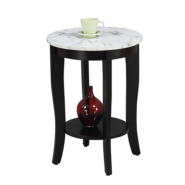 American Heritage White Faux Marble and Black Round End Table, image 5