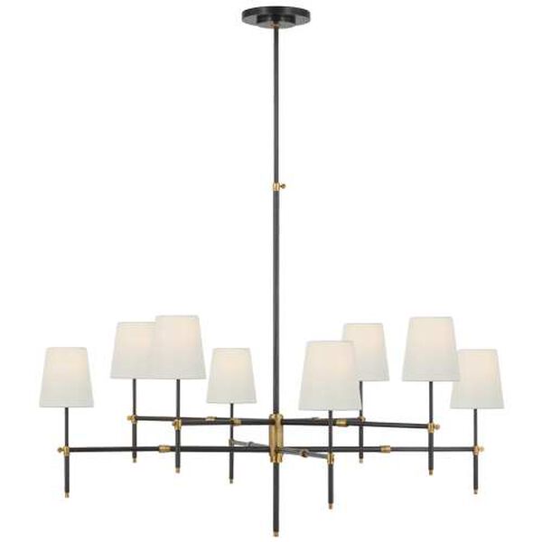 Bryant Bronze and Antique Brass Eight-Light Extra Large Two Tier Chandelier with Linen Shades by Thomas O'Brien, image 1