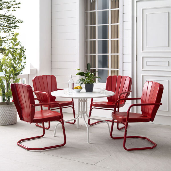 Ridgeland Bright Red Gloss and White Satin Outdoor Dining Set, Five-Piece, image 1