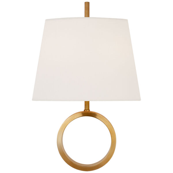Simone Small Sconce in Hand-Rubbed Antique Brass with Linen Shade by Thomas O'Brien, image 1