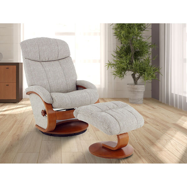 Selby Walnut Tan Linen Fabric Manual Recliner with Ottoman, image 1