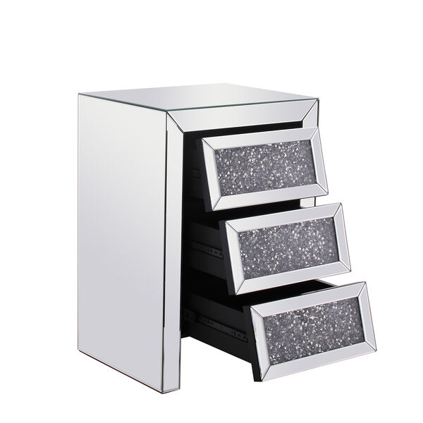 Modern Mirrored 25-Inch Silver Crystal Bedside Table, image 5