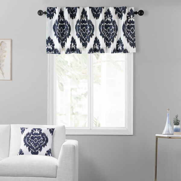 Ikat Blue Printed Cotton Window Valance Single Panel, image 1