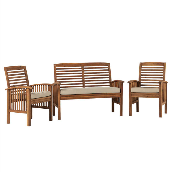 Brown Acacia Wooden Patio Chat Set, 3-Piece, image 2