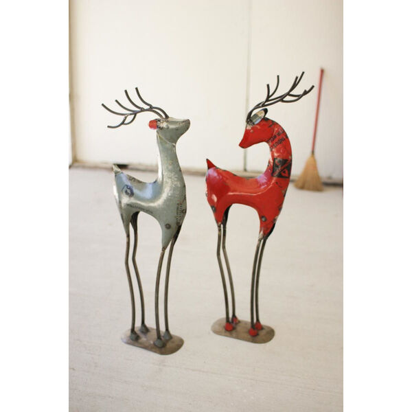 Multicolor Recycled Iron Deer, Set of 2, image 1