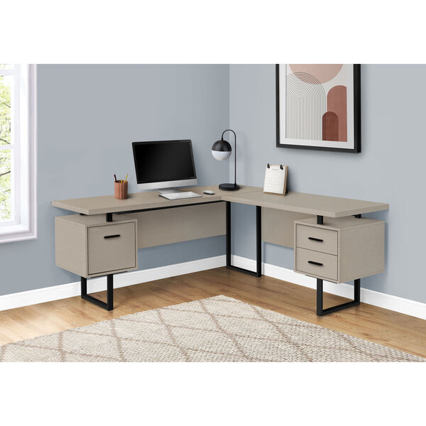 Taupe and Black 71-Inch L-Shaped Computer Desk, image 2