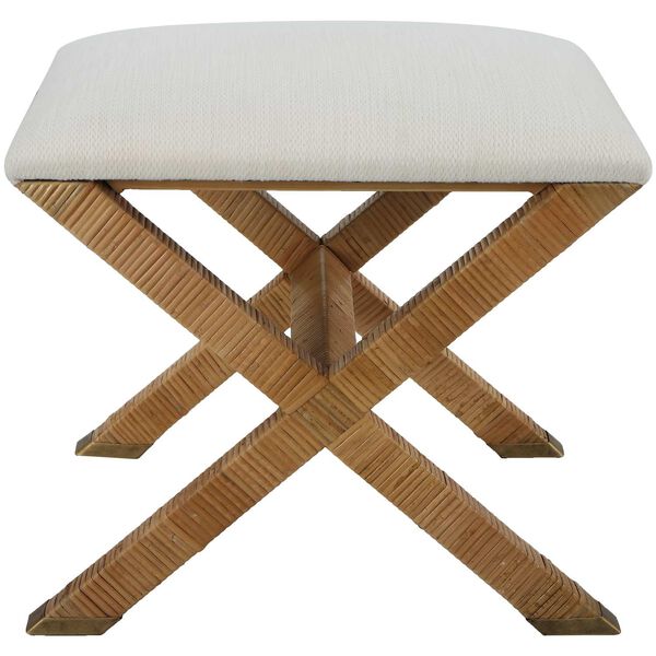 St. Tropez Natural and White Rattan Small Bench, image 1