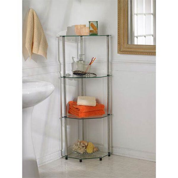 Classic Glass Stainless Steel Four-Tier Corner Shelf, image 2