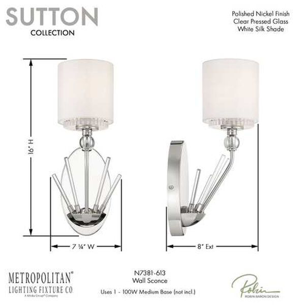 Sutton Polished Nickel One-Light Wall Sconce, image 3