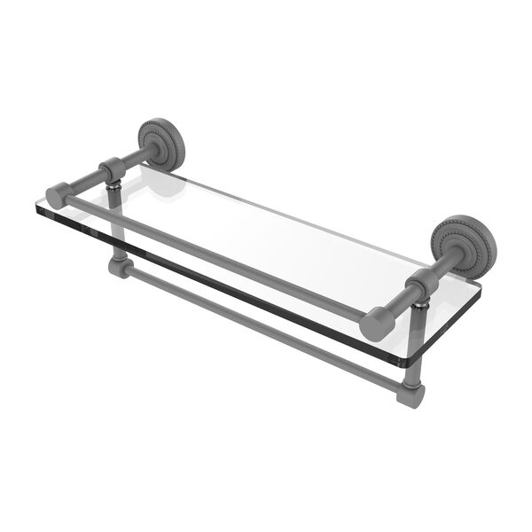 Dottingham Matte Gray 16-Inch Glass Shelf with Towel Bar, image 1