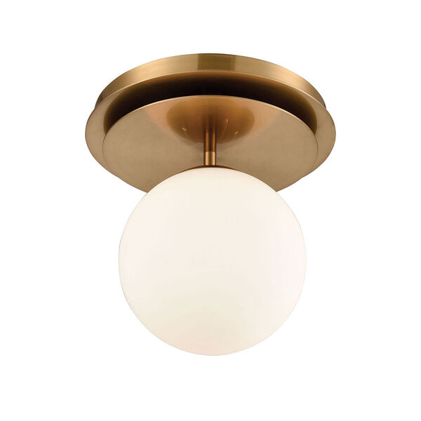 Picfair Aged Brass with White Glass One-Light Flush Mount, image 1
