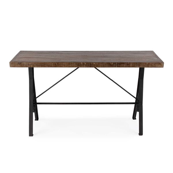 Croyden Natural Brown Black Wood and Iron Trestle Console Table, image 3