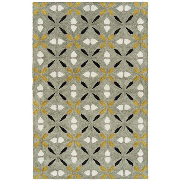 Peranakan Tile Gold and Gray Indoor/Outdoor Rug, image 1