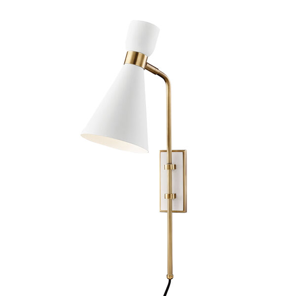 Willa Aged Brass and White One-Light Wall Sconce, image 1