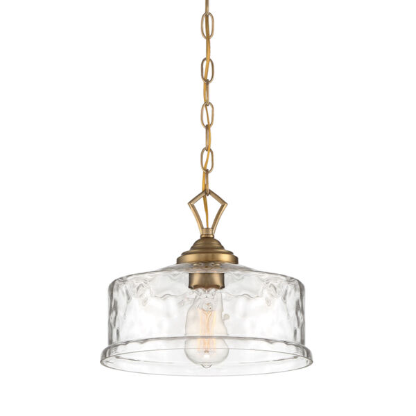 Drake Brushed Gold One-Light Down Pendant with Clear Hammered Glass, image 1