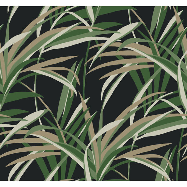 Tropics Green Black Tropical Paradise Pre Pasted Wallpaper - SAMPLE SWATCH ONLY, image 2
