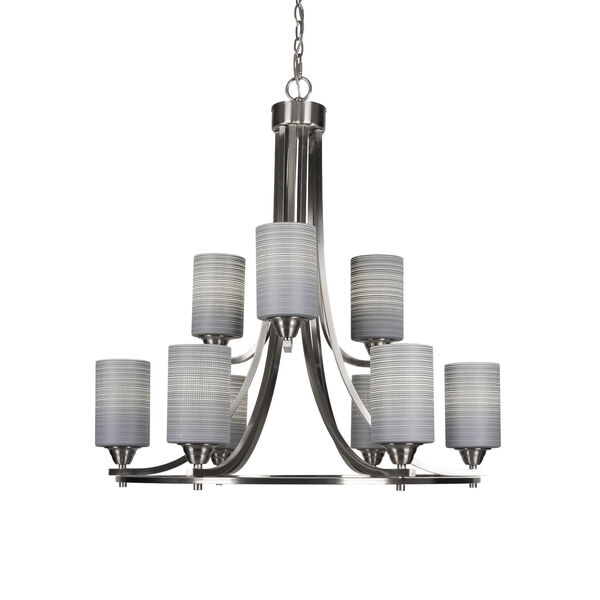 Paramount Brushed Nickel 29-Inch Nine-Light Chandelier with Gray Matrix Glass Shade, image 1