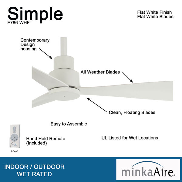 Simple Flat White Ceiling Fan, image 3