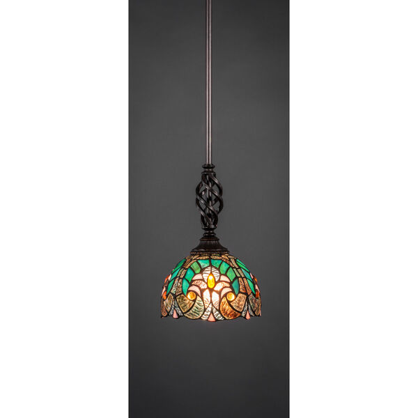 Elegante Dark Granite One-Light Pendant with Cypress Tiffany Glass, image 1