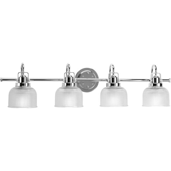 Archie Polished Chrome Four-Light Bath Fixture with Clear Double Prismatic Glass Shades, image 1