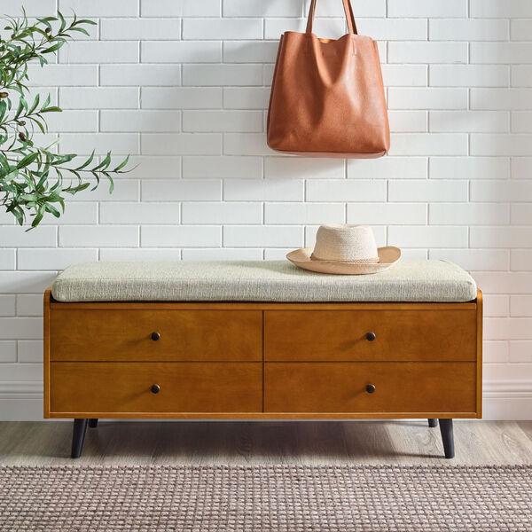 Acorn and White Storage Bench with Cushion, image 3