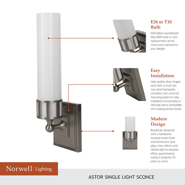 Astro Brushed Nickel Single Light Wall Sconce, image 9