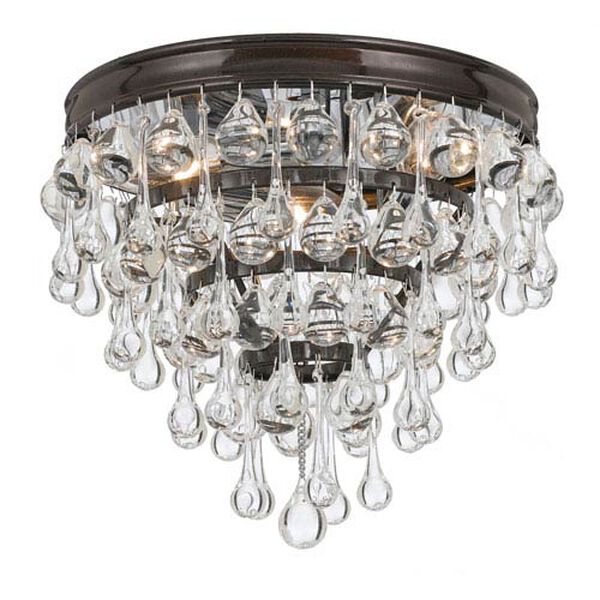 Hopewell Bronze Three-Light Flush Mount with Clear Crystal, image 1