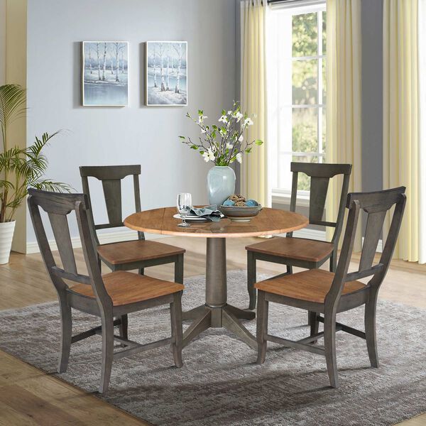 Hickory Washed Coal Round Dual Drop Leaf Dining Table with Four Panel Back Chairs, image 3